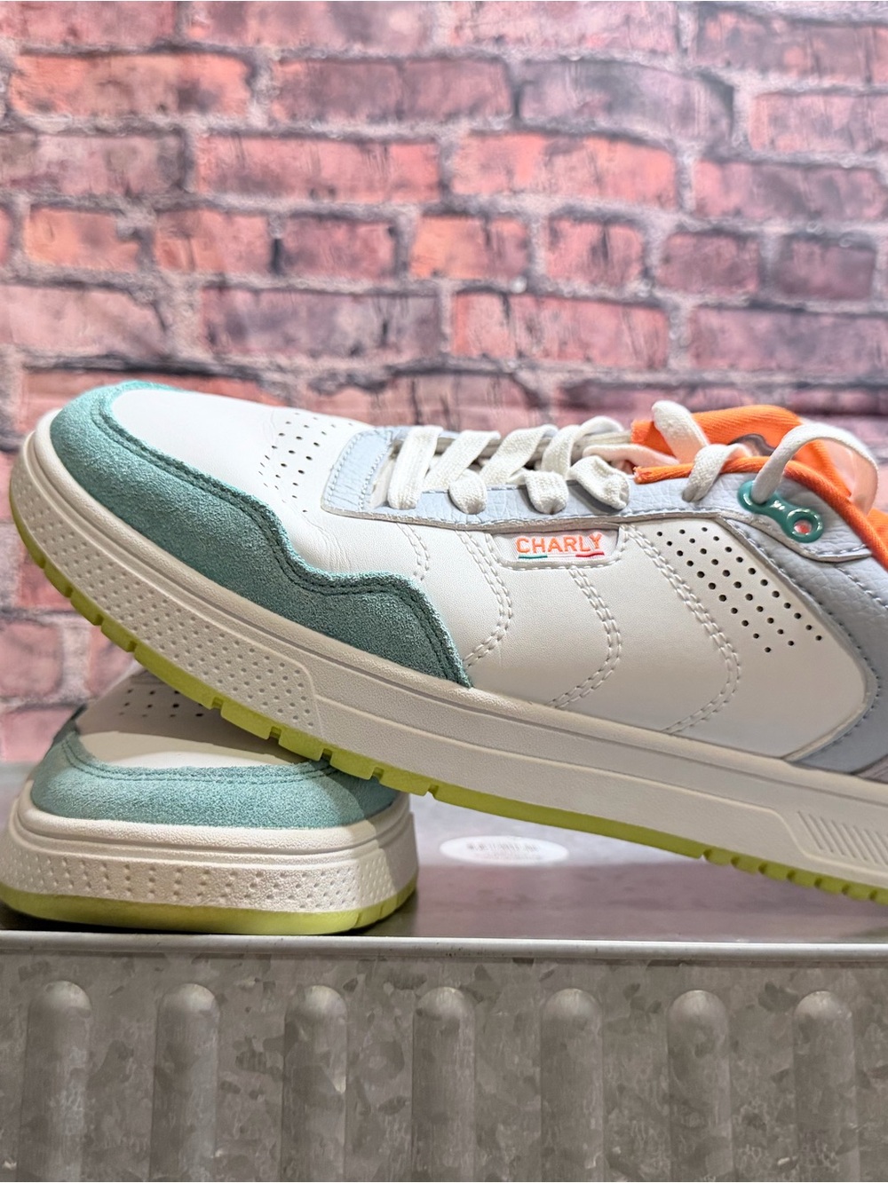 Charly Women's White, Mint & Orange Low-Top Sneakers